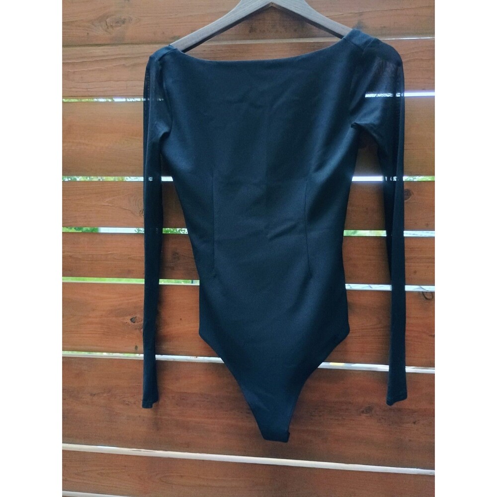 Abercrombie & Fitch Black Sheer Mesh Long Sleeve Bodysuit Medium Goth Mob Basic